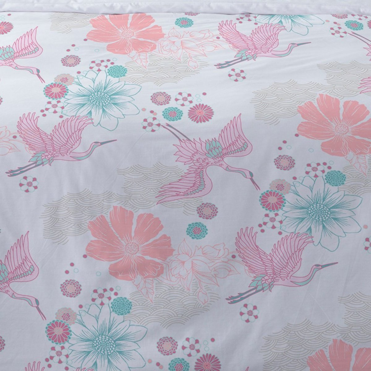 Housse de couette Flanelle 200x200 GRUE + 2 taies rose, DECORATIE