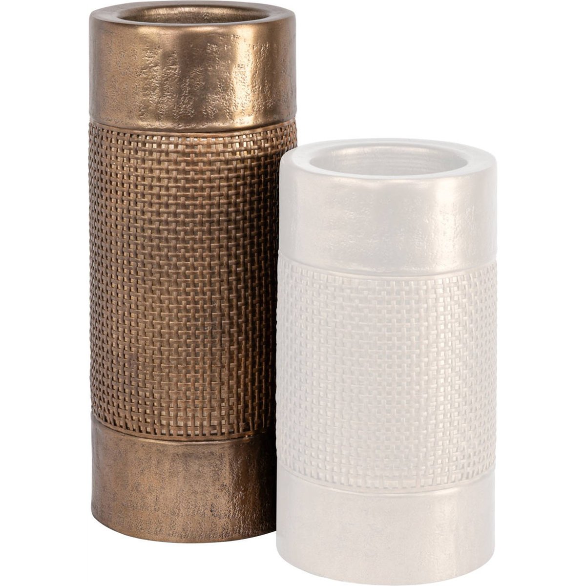 Bougeoir en aluminium et rotin doré brossé, RECOLLECTION