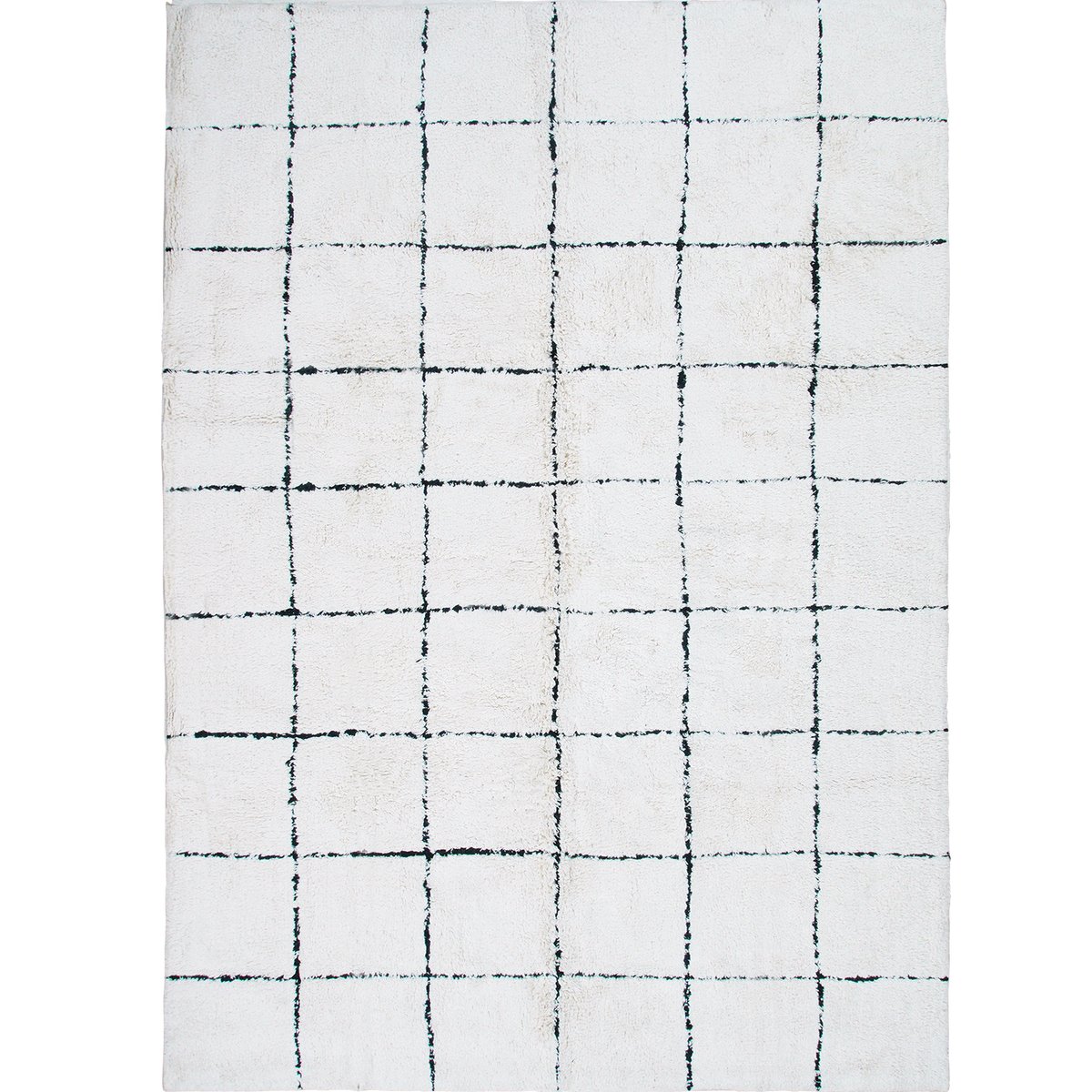 Tapis lavable berbère en coton ATLAS - style bohème écru / noir quadrillé, THE DECO FACTORY