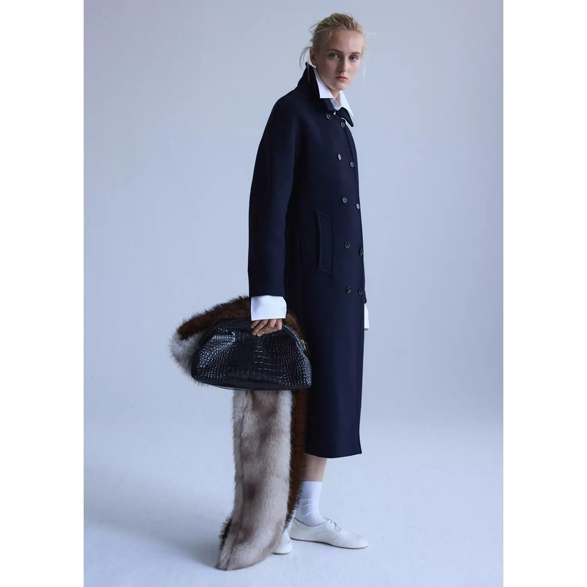 Double-breasted virgin wool coat bleu marine foncé, MANGO