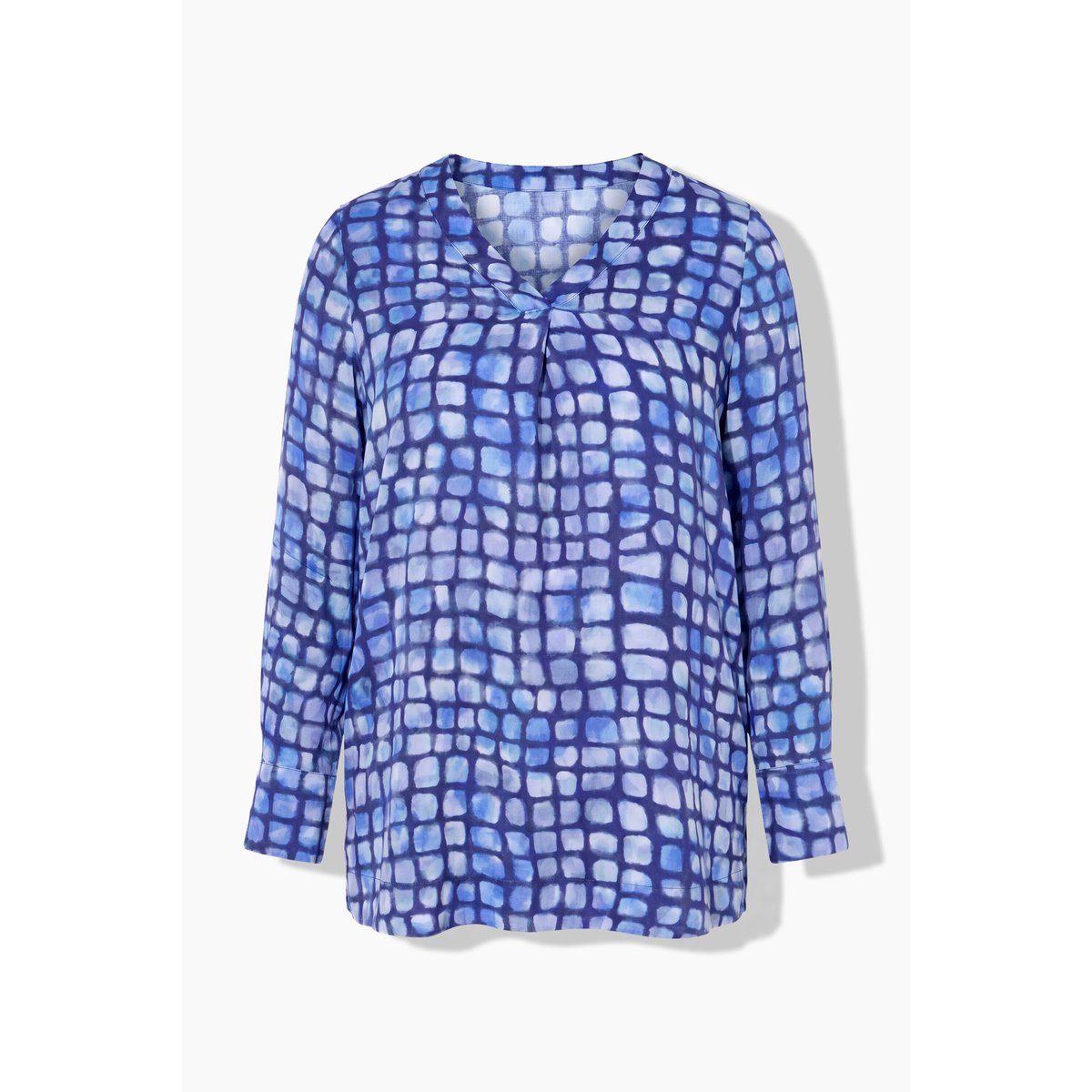 Blouse en satin à carreaux, pli fantaisie marine foncé, ULLA POPKEN