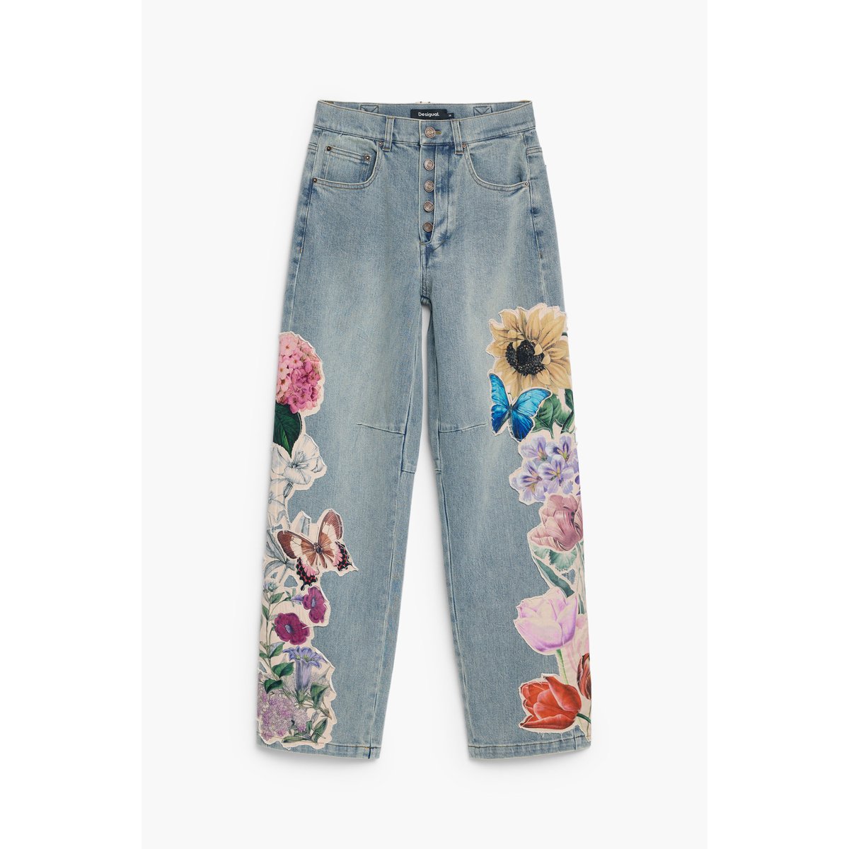 Jean imprimé à fleurs bleu clair, DESIGUAL
