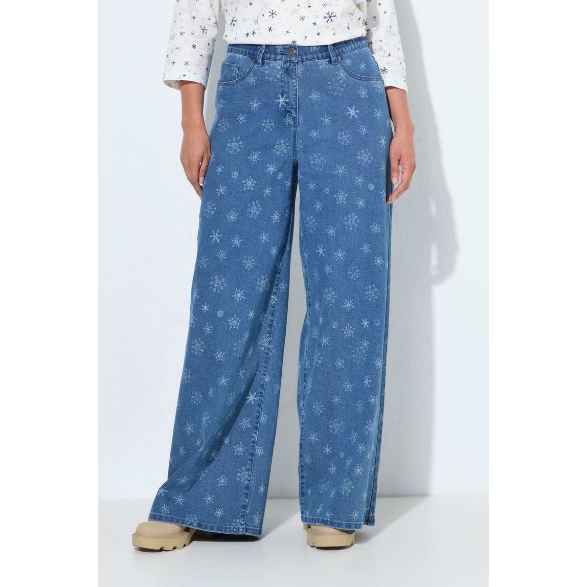 Jean Mary, motif flocons de neige bleu jean, ULLA POPKEN