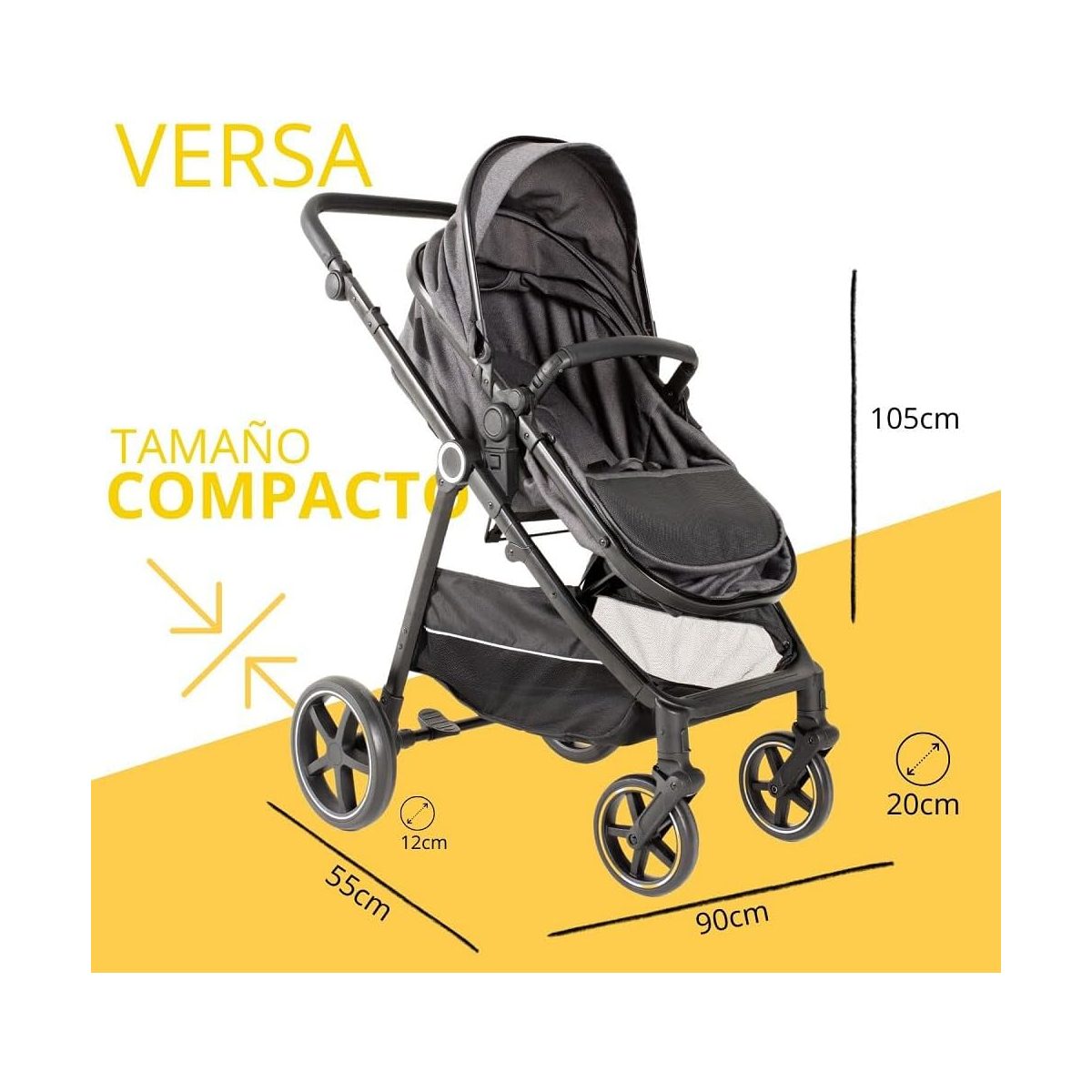 Poussette 2 en 1 Versa - Gris couleur unique, INTERBABY