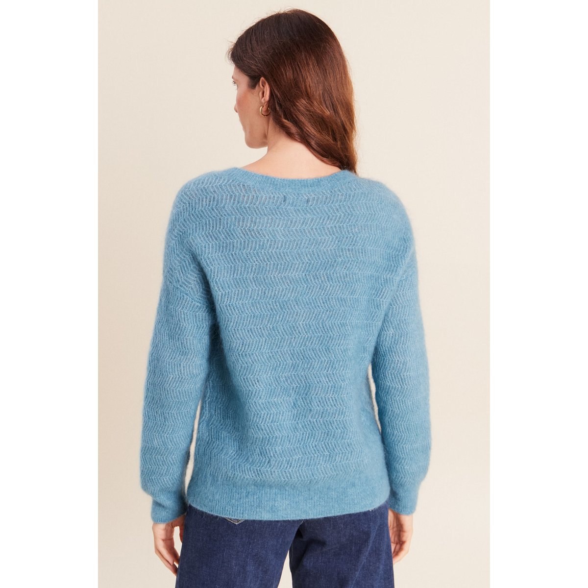 Pull droit col rond manches longues bleu pétrole, BREAL