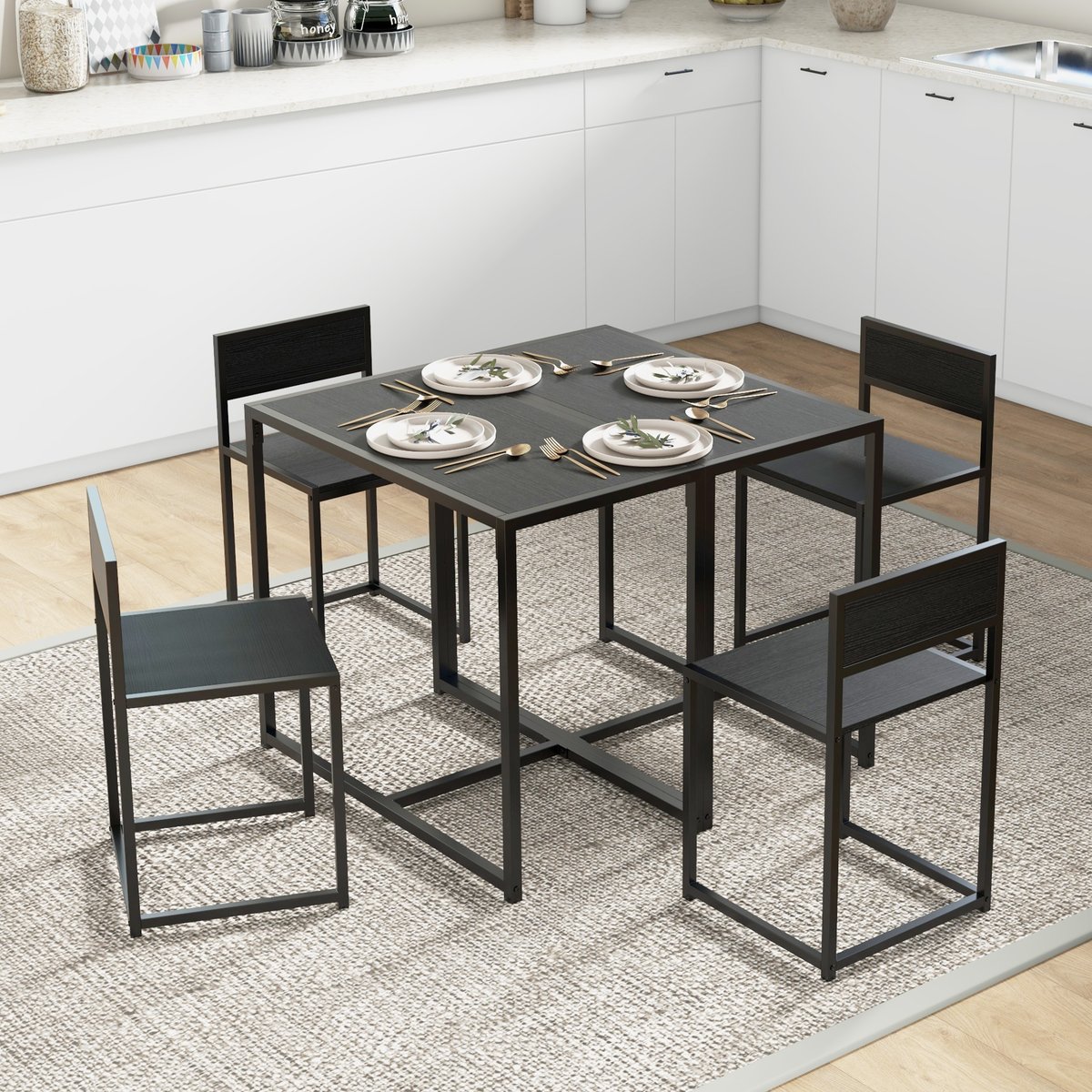 Ensemble de table à manger Métal Noir noir, HOMCOM
