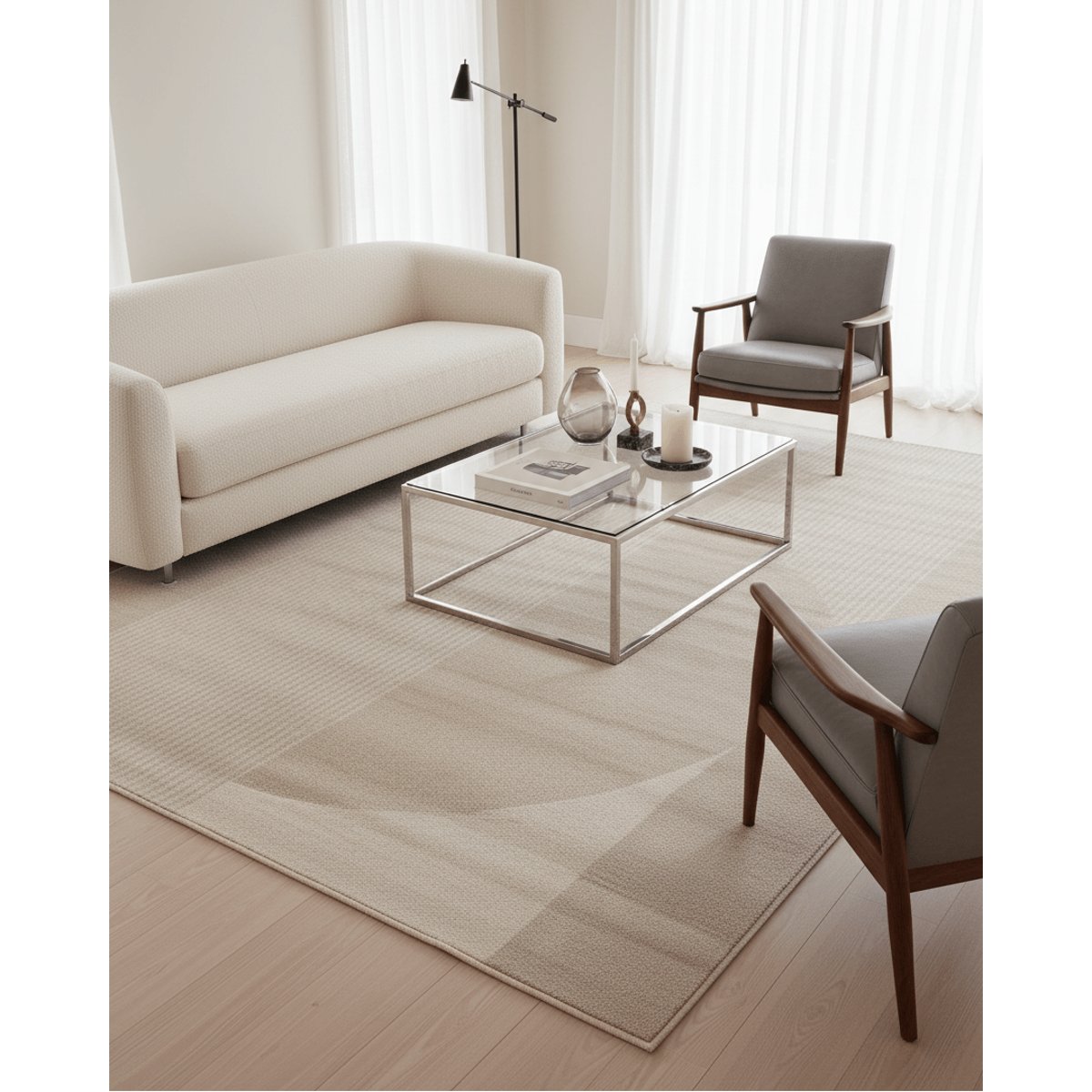 Tapis super doux très graphique PHOEBUS beige sable, AFK LIVING