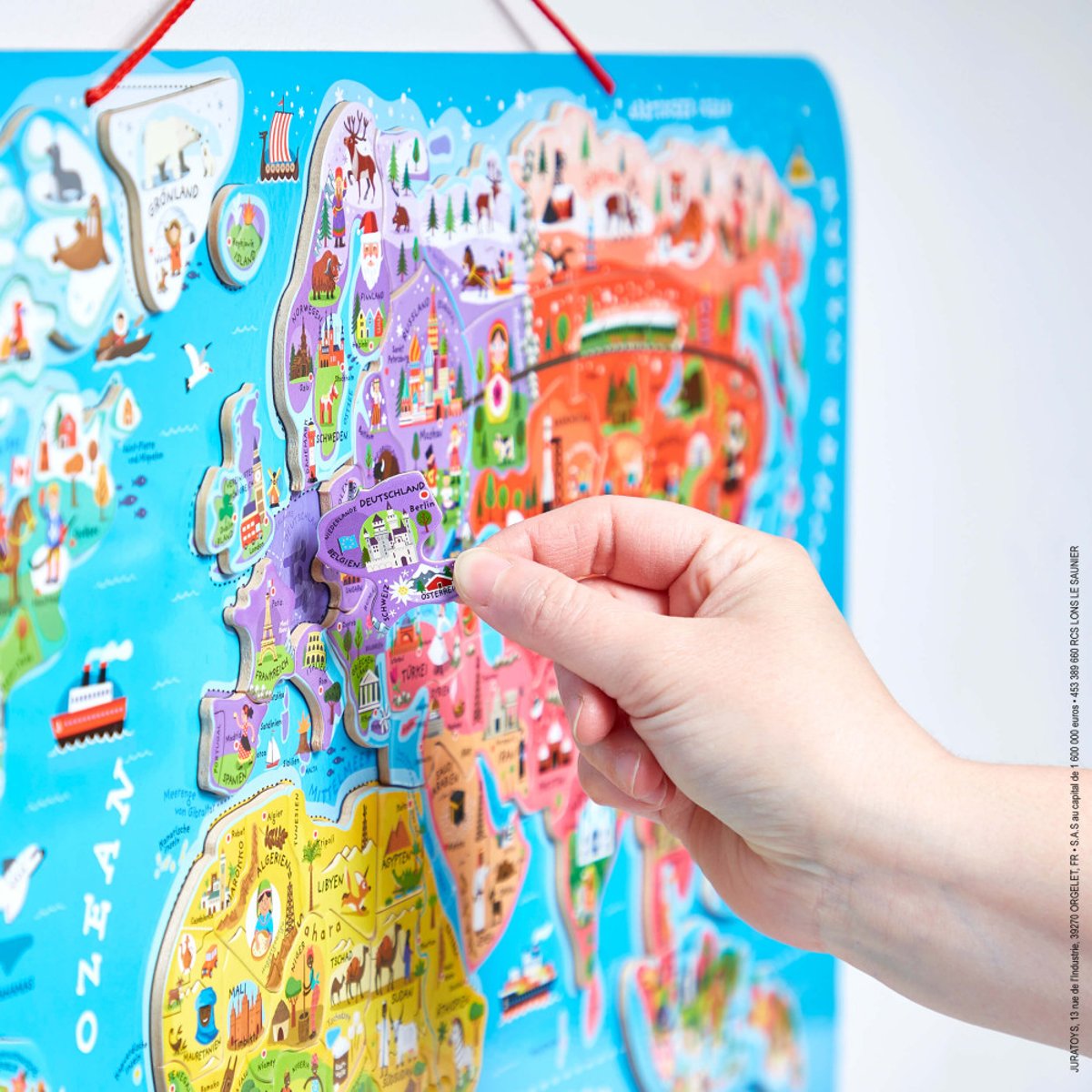 Puzzle Monde Magnétique Allemand 92 Pièces couleur unique, JANOD