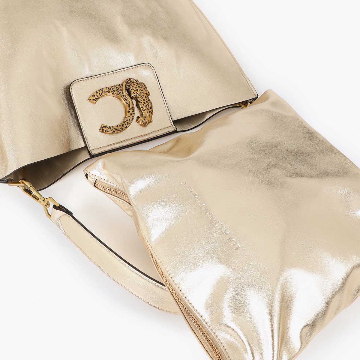 Sac seau à logo métallique léopard champagne, LOLA CASADEMUNT