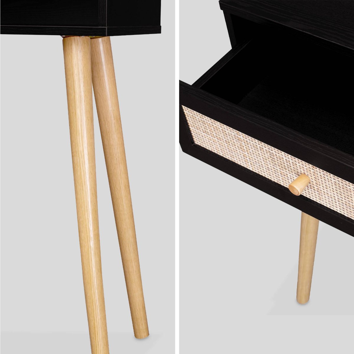 Console scandinave décor bois et cannage 1 tiroir BOHÈME naturel, SWEEEK