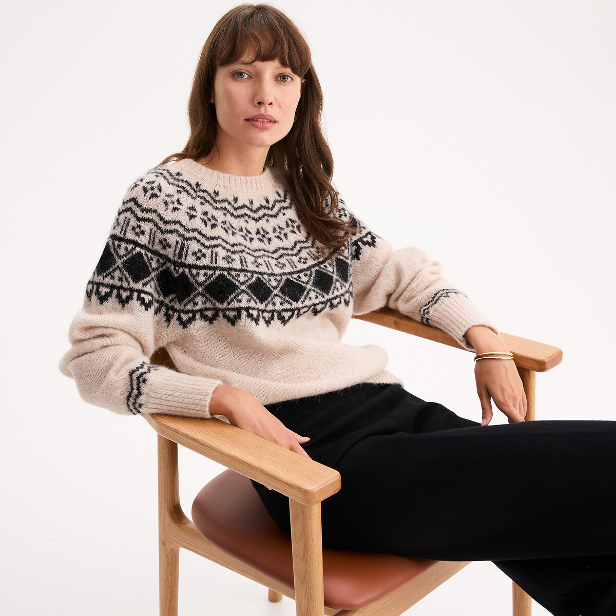 Pull en grosse maille jacquard, alpaga mélangé jacquard, ANNE WEYBURN