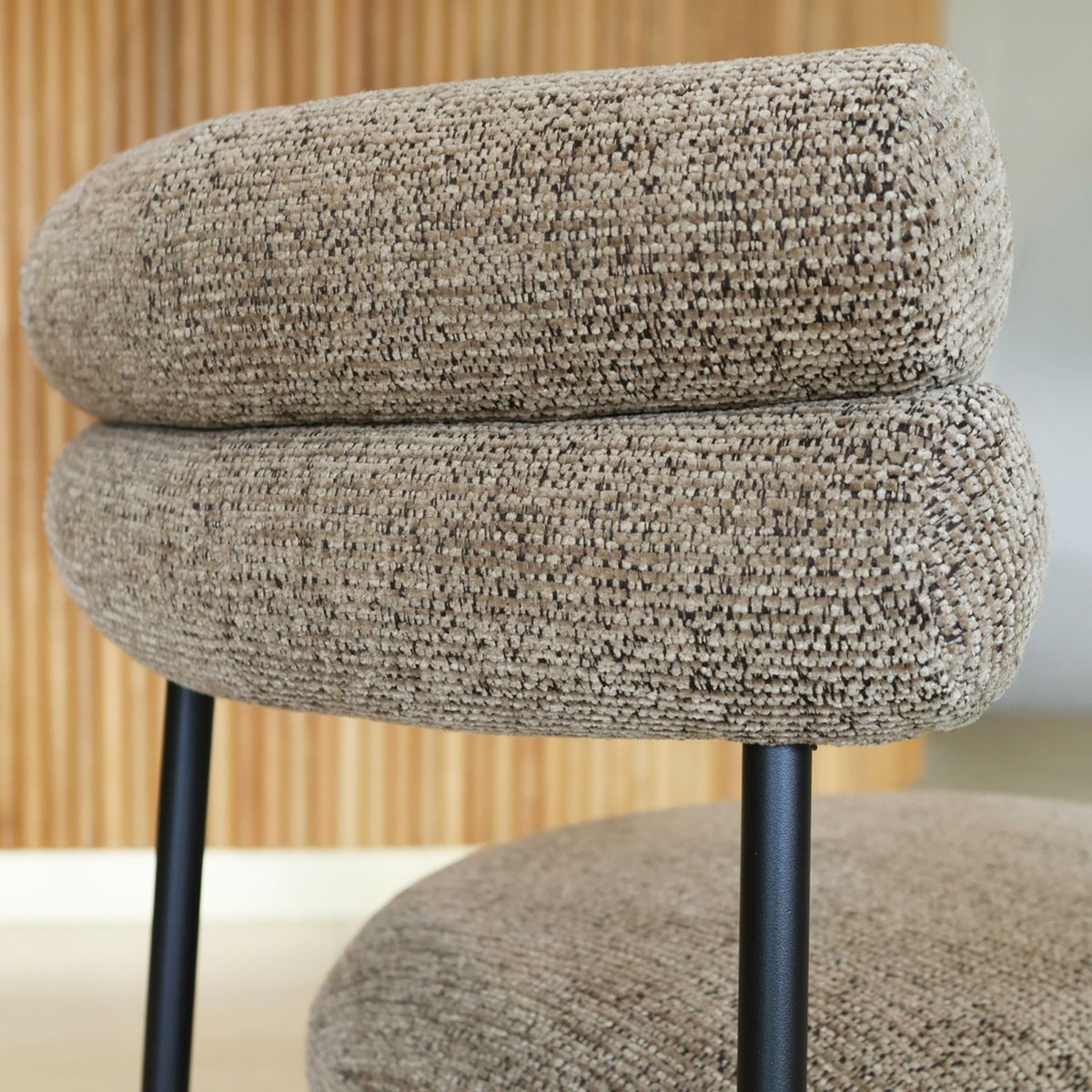 Lot de 2 chaises en tissu tweed et structure métal, GINA moka, NOW'S HOME