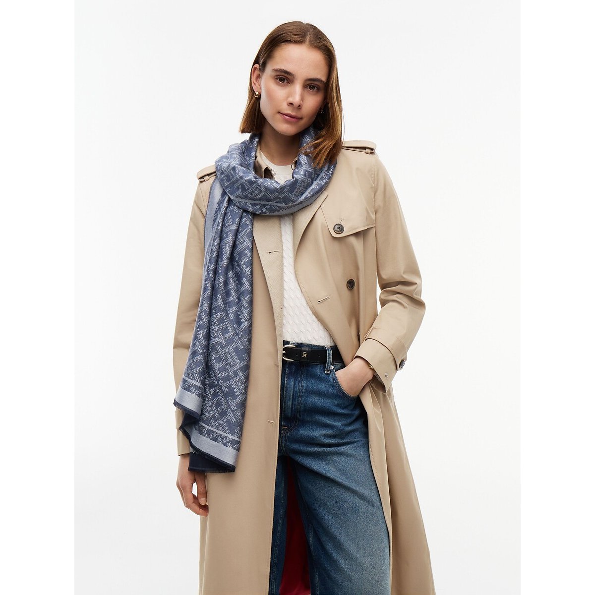 Bufanda de modal, MONOGRAM azul marino, TOMMY HILFIGER