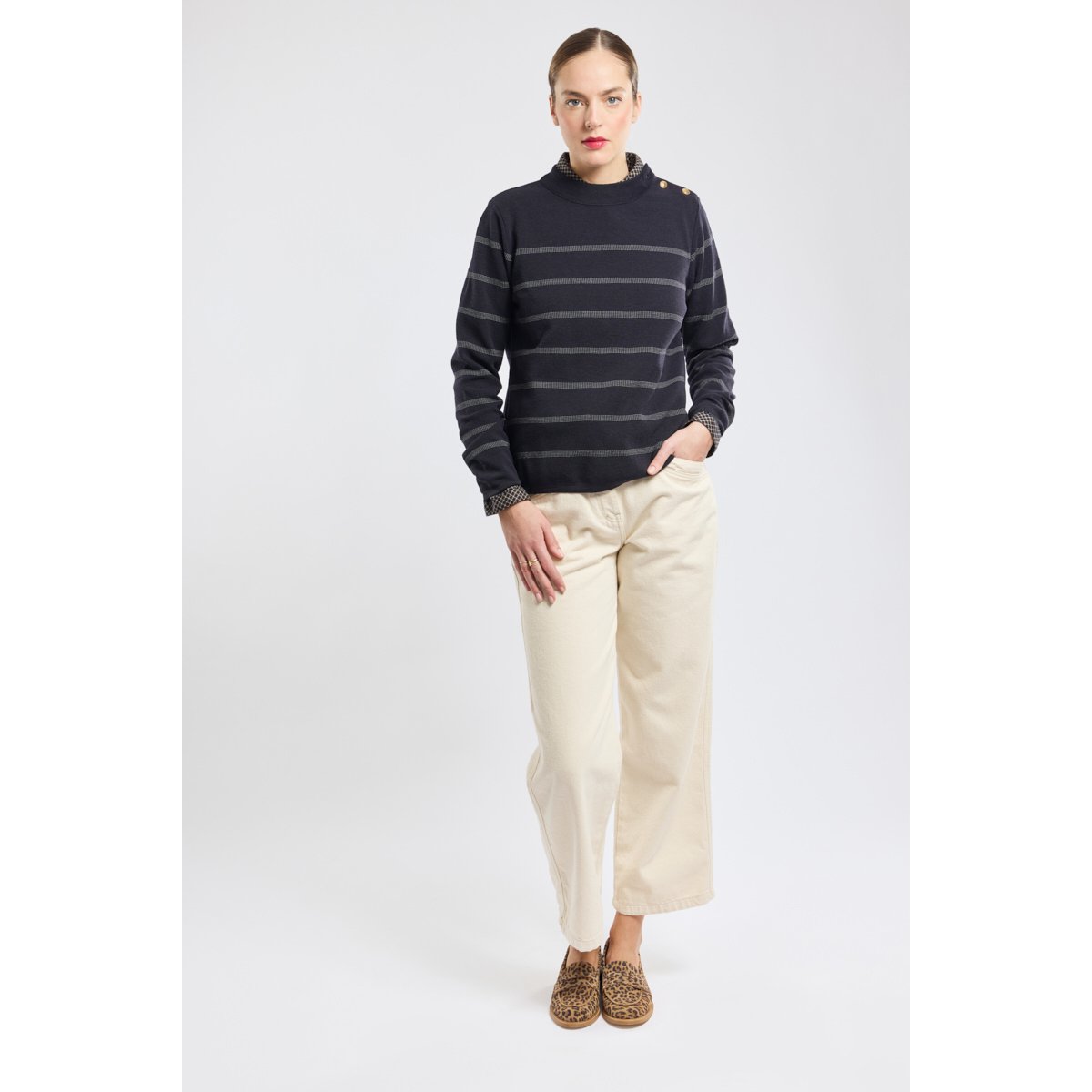 Pull marin rayé en laine rich navy/nature, ARMOR-LUX