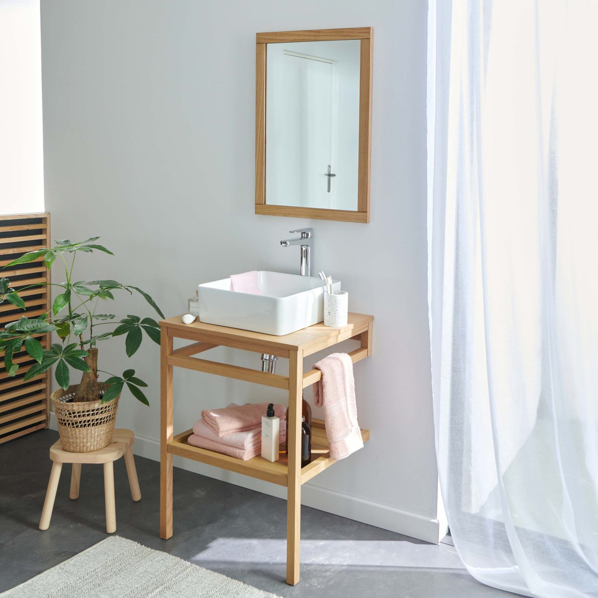 Meuble simple +vasque +miroir HOPP bois clair, MOB IN