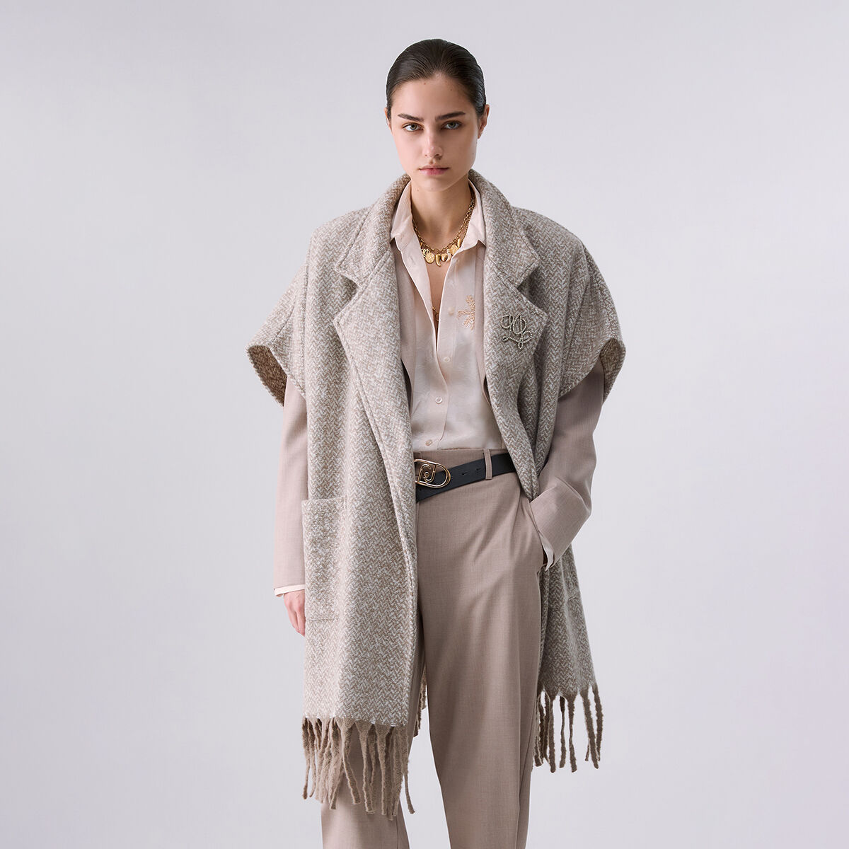 Poncho long jacquard gris, LIU JO