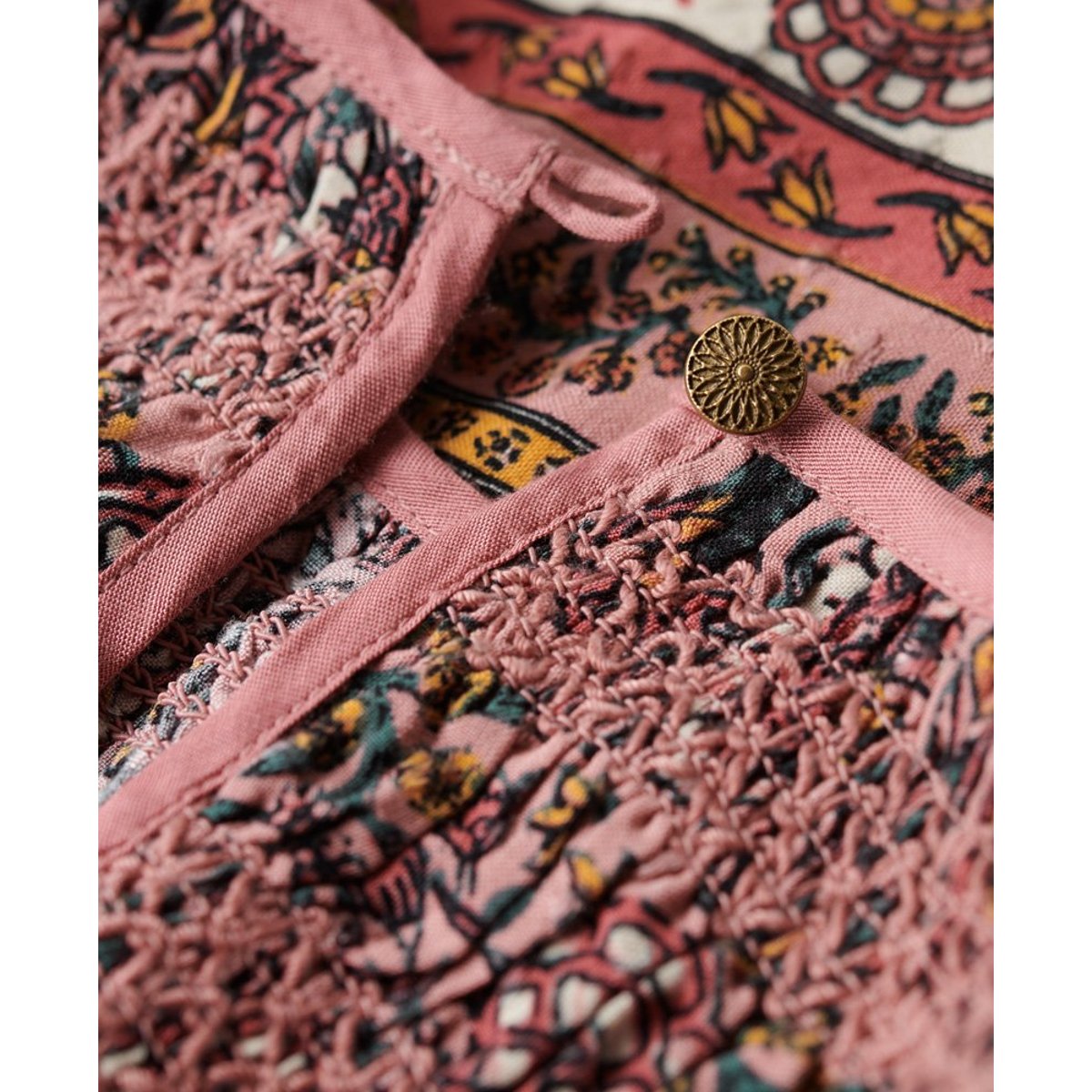 Haut tissé smocké imprimé pêche française à fleurs, SUPERDRY
