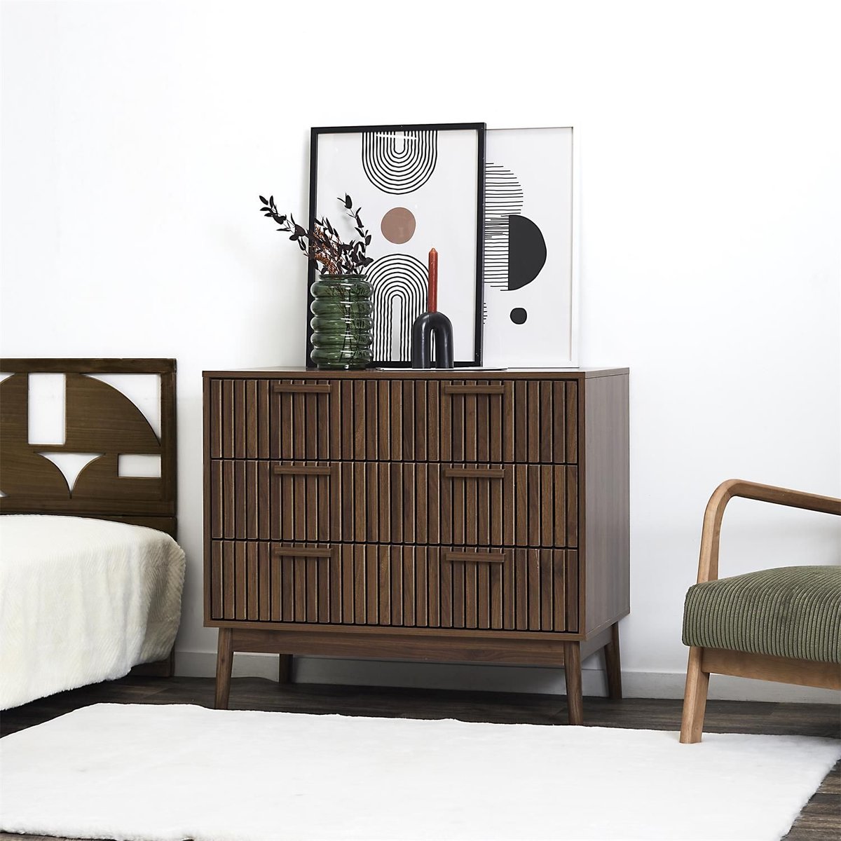 Commode 3 tiroirs effet bois foncé SAULK marron, THE HOME DECO FACTORY