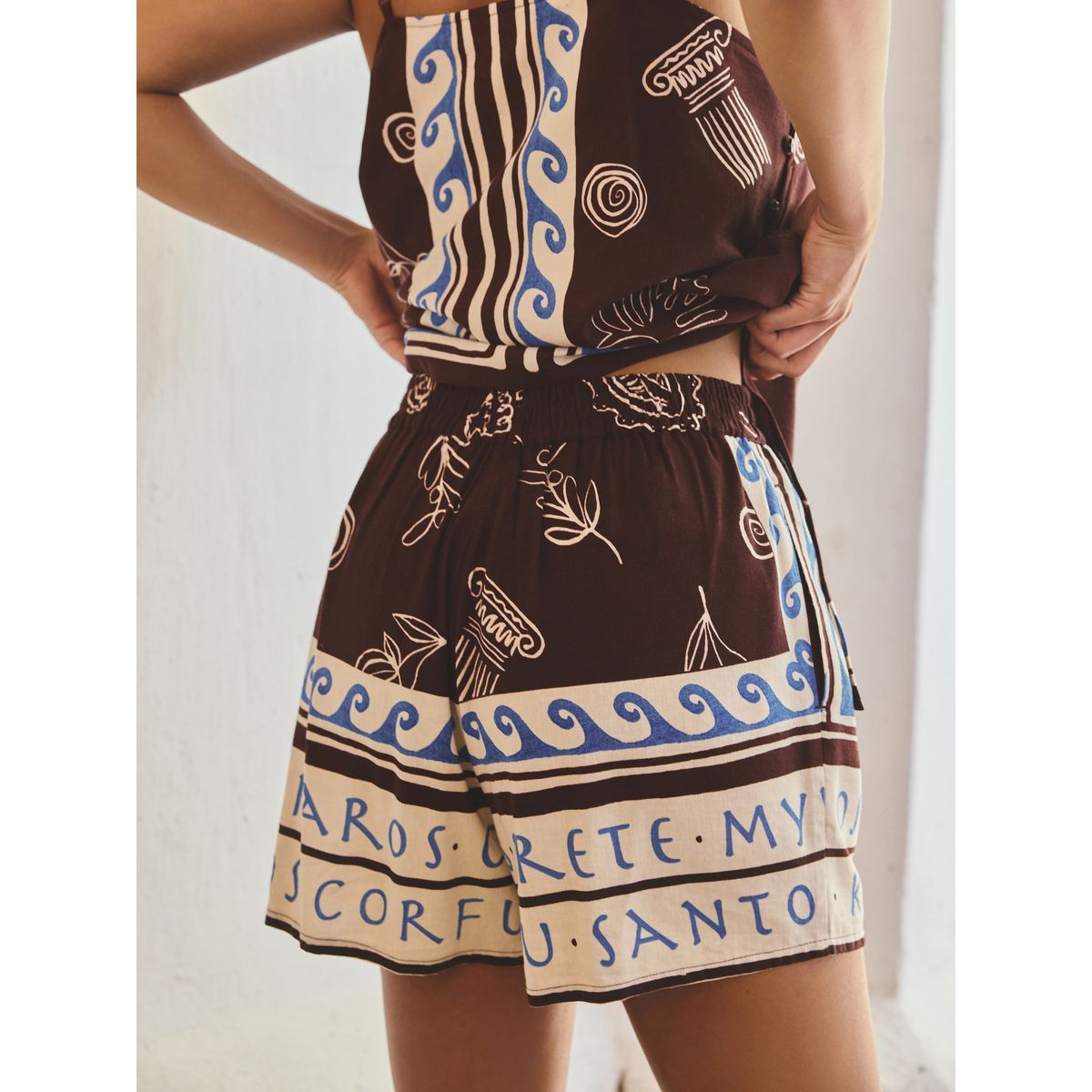 Short en lin mélangé imprimé marron/bleu, NEXT
