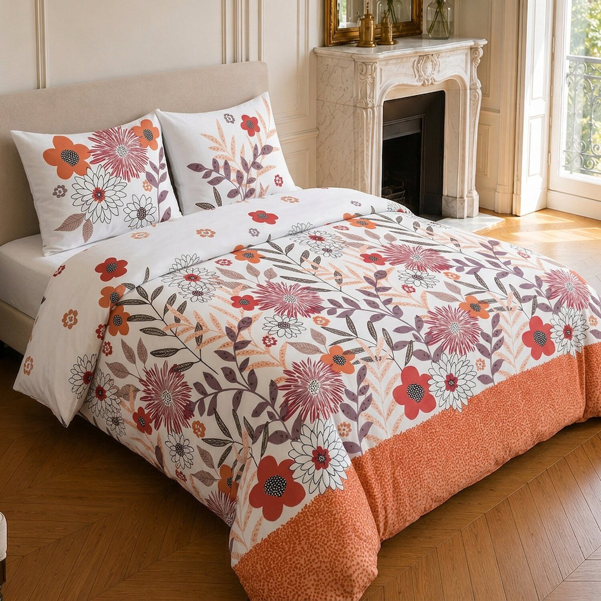 Parure de lit en microfibre motif floral, PRINTEMPS multicolore, C DESIGN HOME TEXTILE