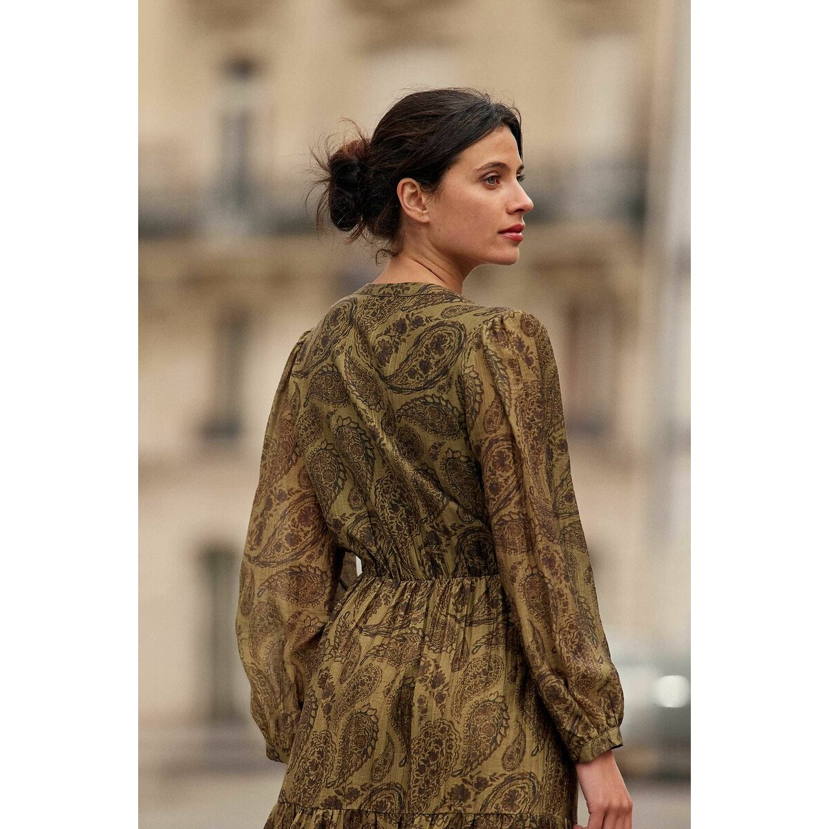 Ryma Printed Maxi Dress with Long Sleeves khaki print, LA PETITE ETOILE