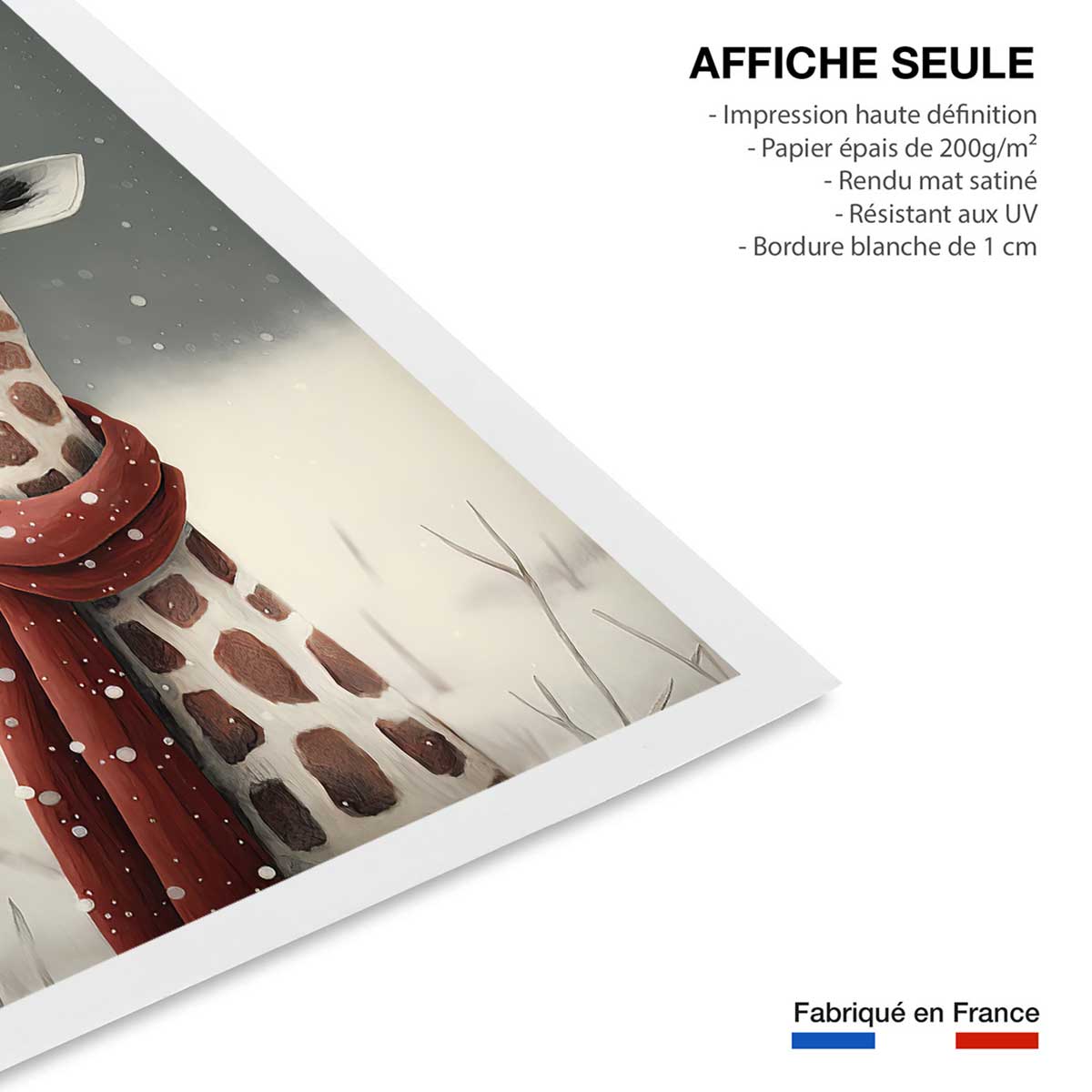 Affiche enfant girafe sous la neige affiche seule, HEXOA