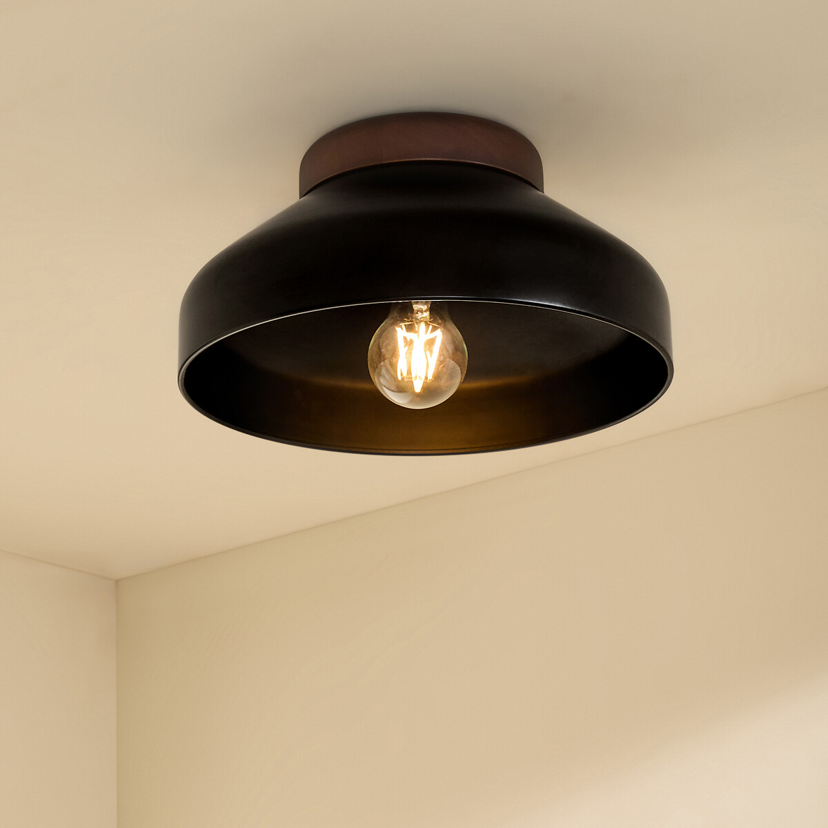 MADE.COM Albert Flush Ceiling Light in Dark Wood matt black, MADE