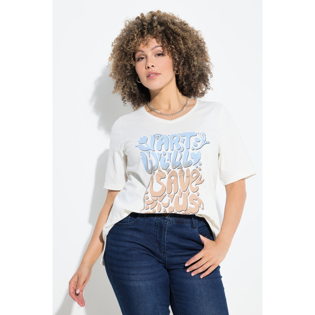 T-shirt avec message blanc cassé, ULLA POPKEN