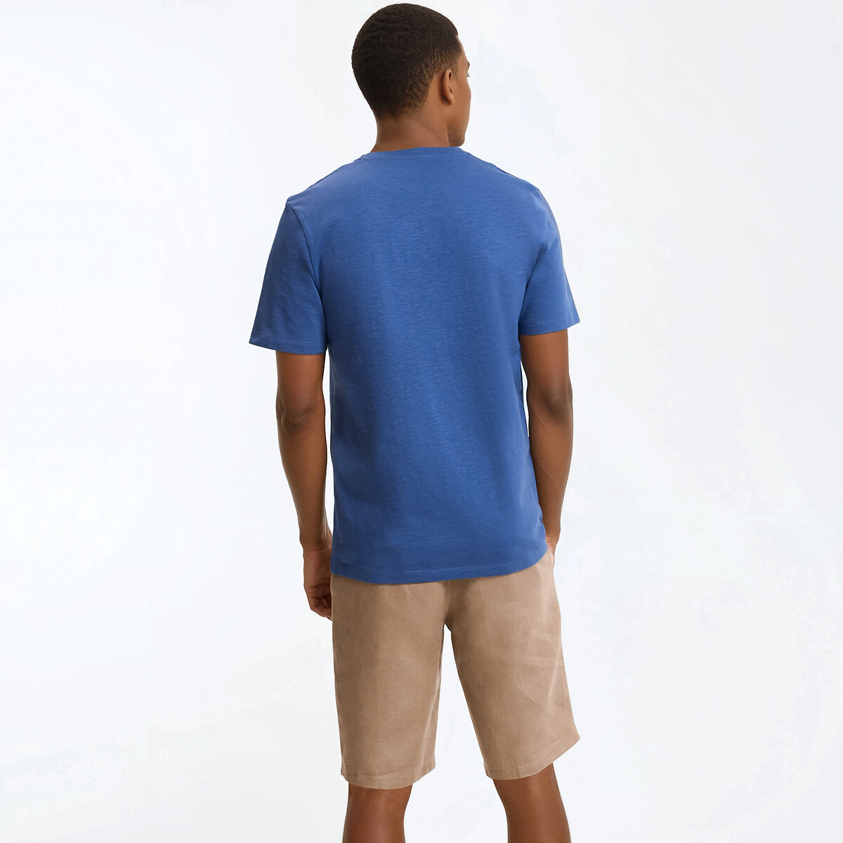 T-shirt col rond, fit regular, en coton slub bleu indigo, LA REDOUTE COLLECTIONS