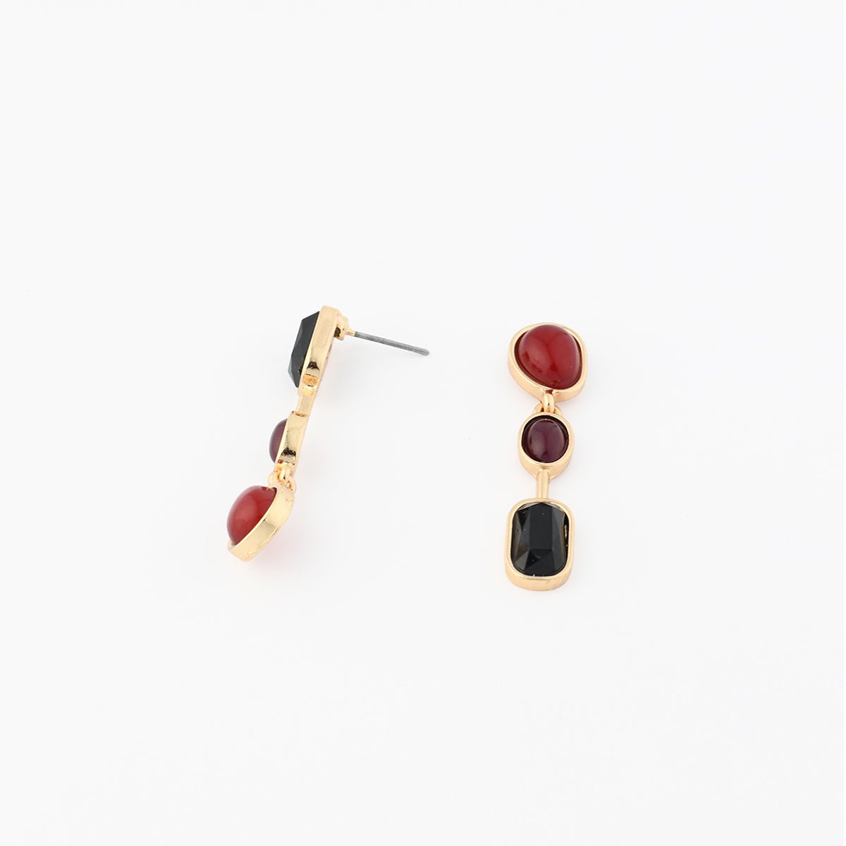 Boucles d'oreilles asymétriques cabochons bordeaux, rouge, noir couleur unique, BALABOOSTE