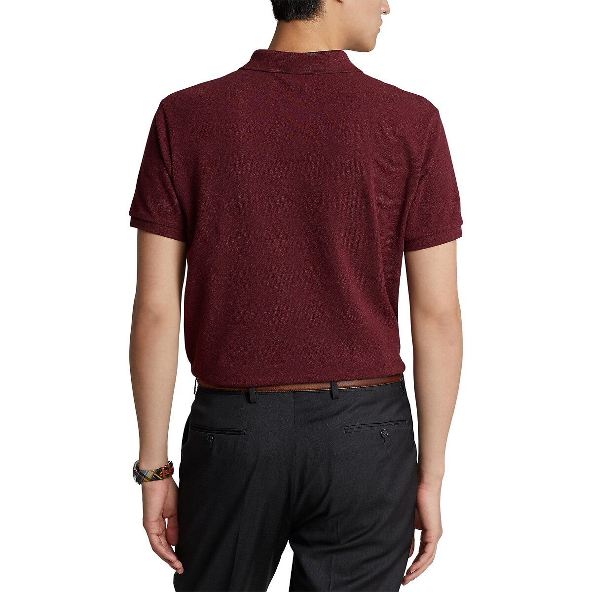 Pólo em piqué de corte justo bordeaux, POLO RALPH LAUREN