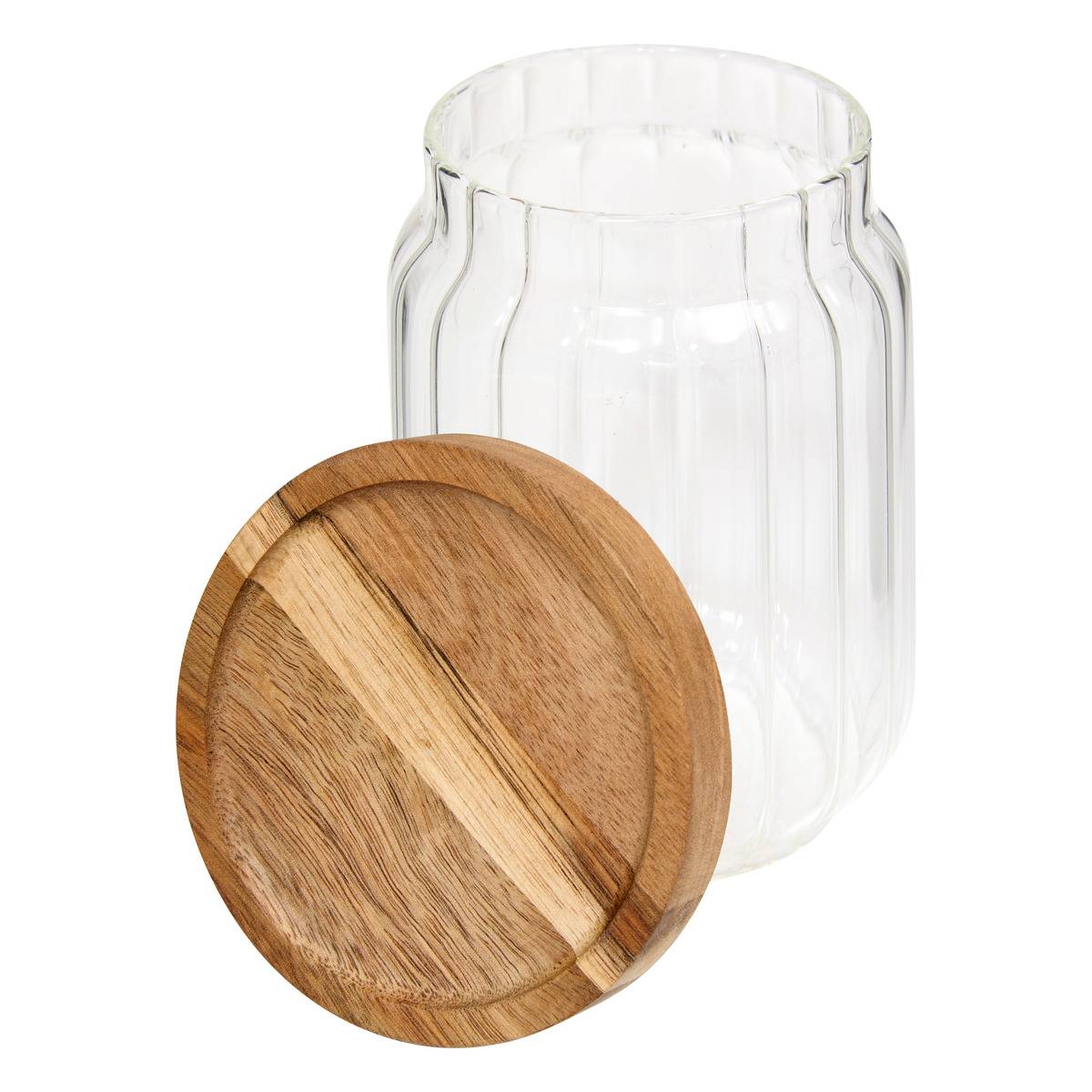 Bocal cuisine en verre borosilicate strié couvercle acacia 500ml HARMONY transparent, 5FIVE SIMPLY SMART