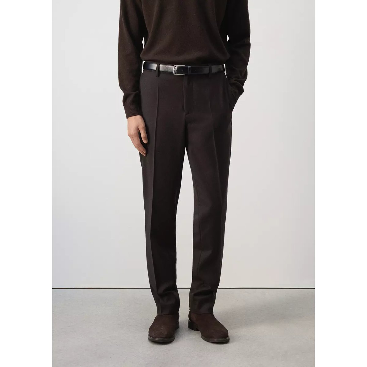 Pantalon laine mélangée regular-fit marron, MANGO MAN