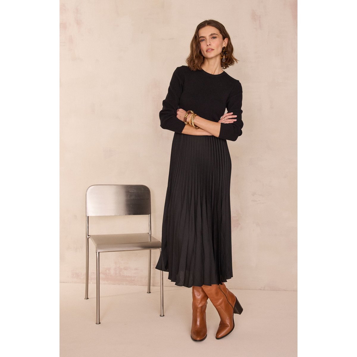 Robe en maille BELINDA noir, Maison 123