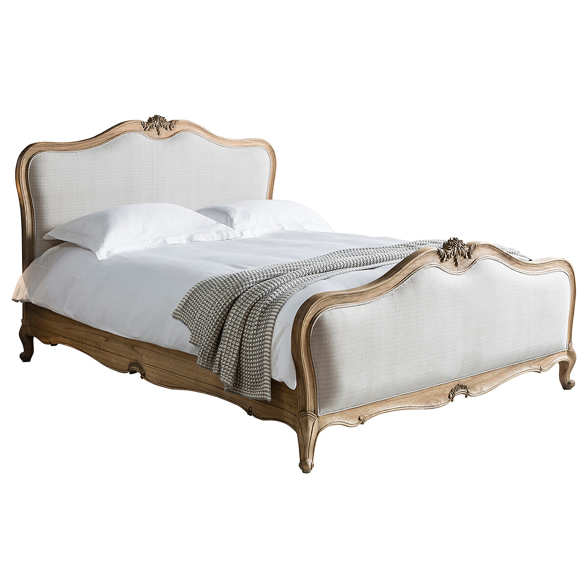 Cleo French Vintage Mahogany and Linen Bed wood, ÉDITÉ