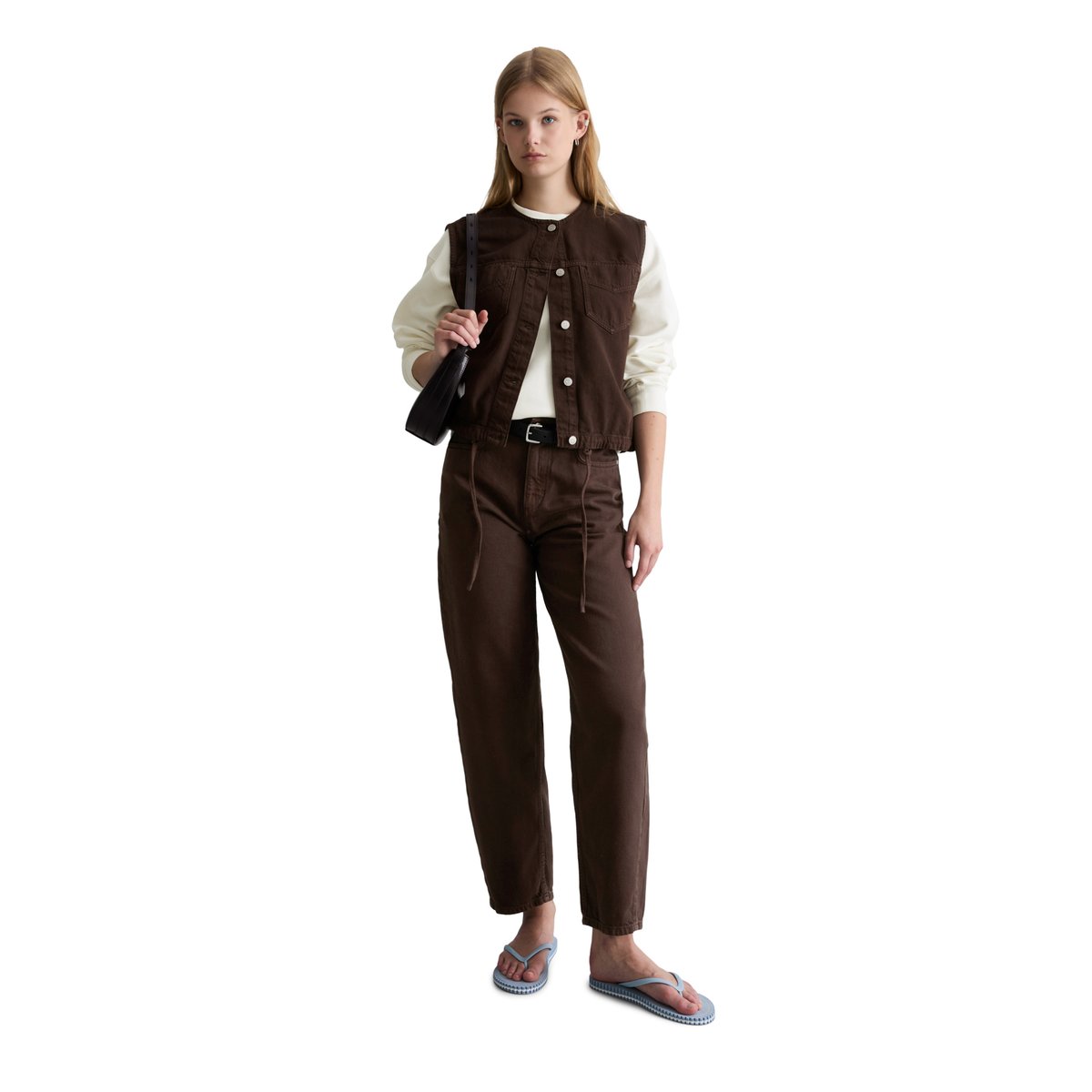 Gilet en jean boxy en mélange de coton organique et de lyocell marron foncé, MARC O’POLO DENIM