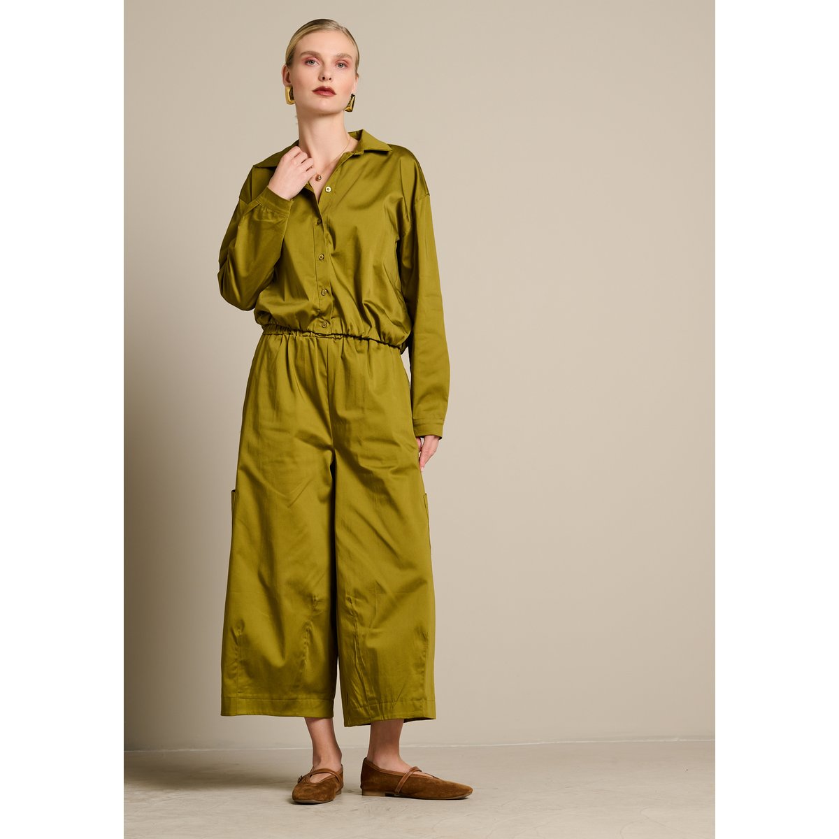 Chemise popeline satinée vert, LOLALIZA