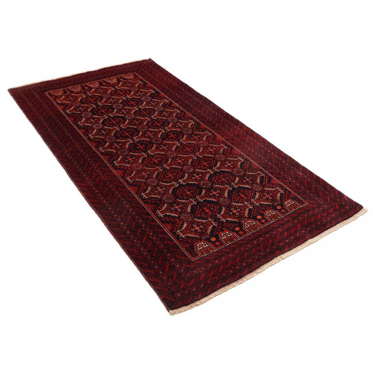 Tapis salon au motif traditionnel, noué à la main, BALUTSCH 8 bordeaux, noir, rouge, UN AMOUR DE TAPIS