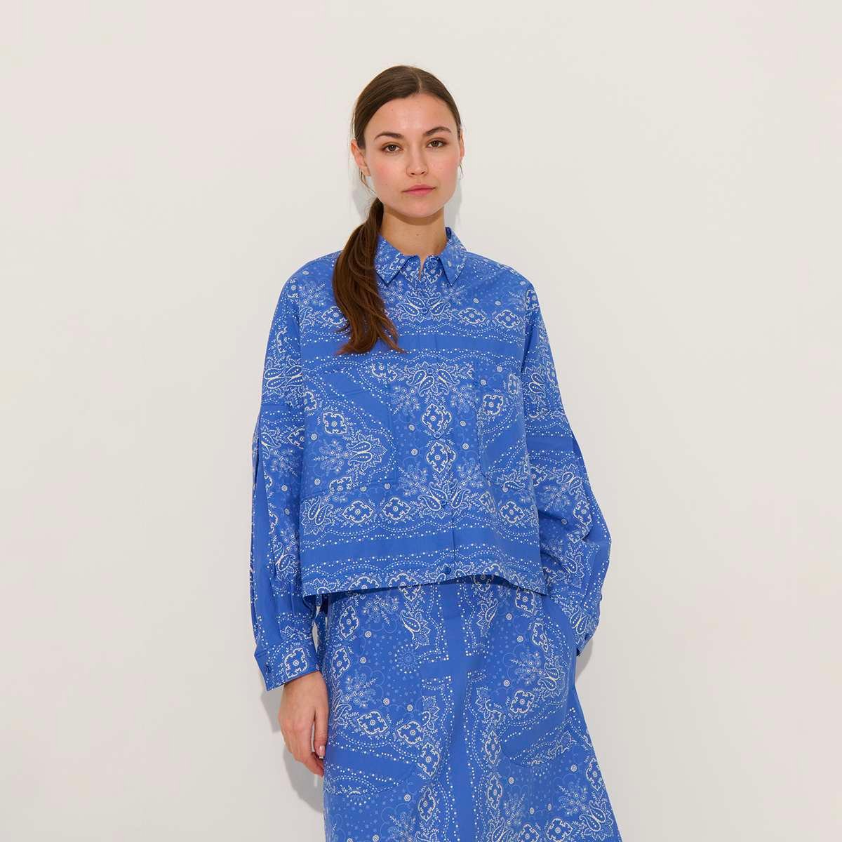 Chemise ample manches longues imprimée en coton PAIGE bleu, BENSIMON