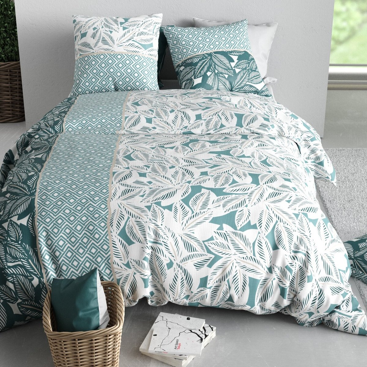 Parure housse de couette en coton imprimée, FOLIage multicolore, ATELIER DU COTON