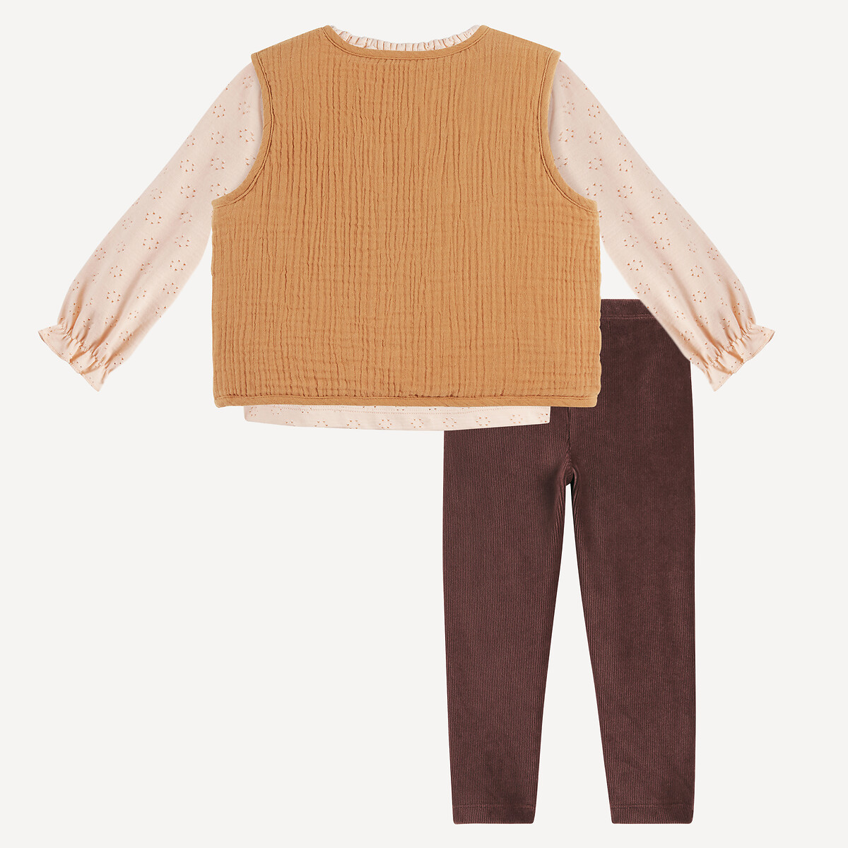 Waistcoat/Blouse/Trousers Outfit ecru + brown, LA REDOUTE COLLECTIONS