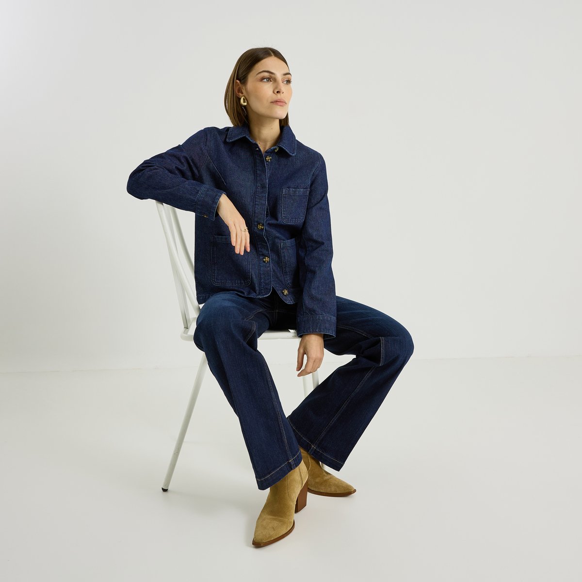 Veste col chemise en denim bleu, GRAIN DE MALICE
