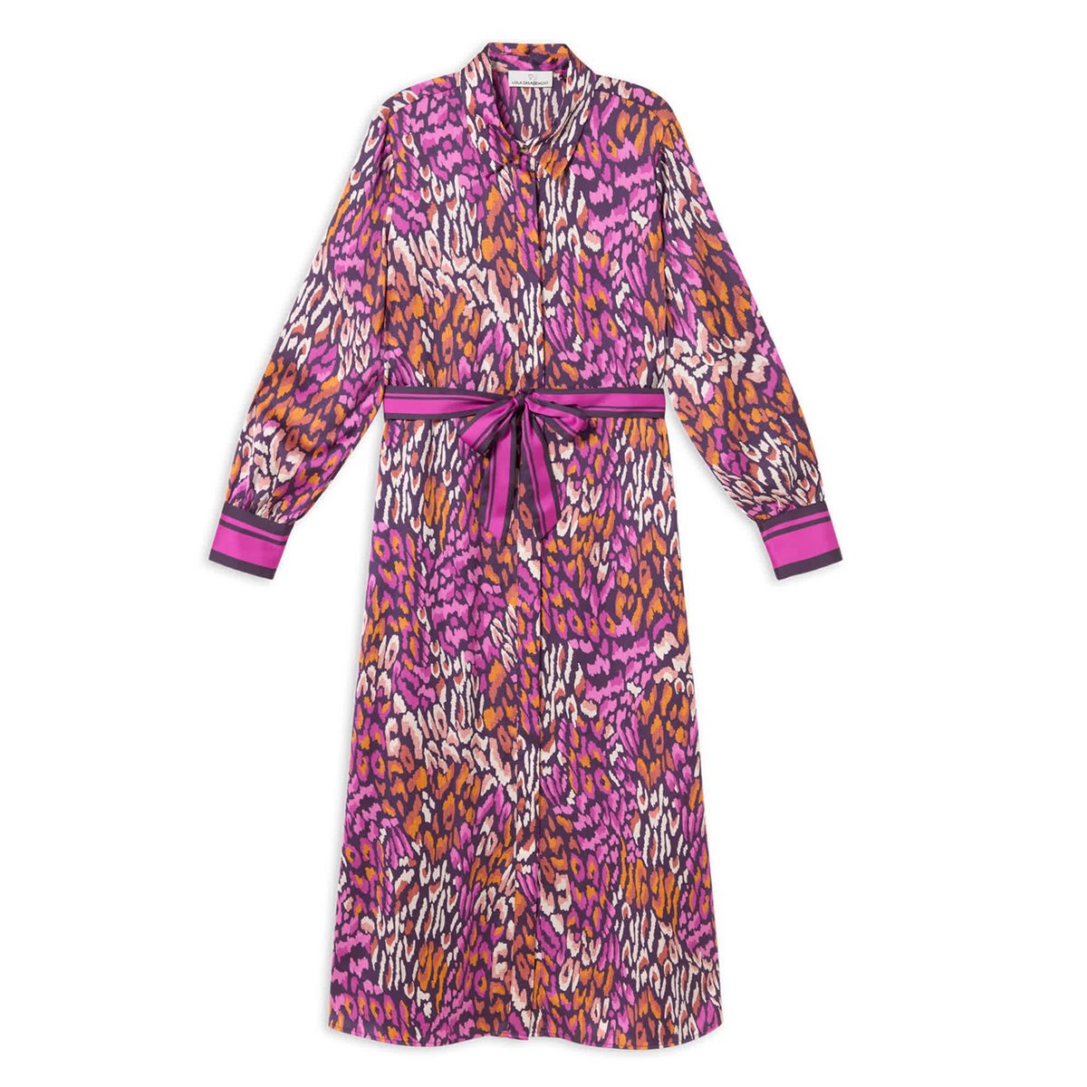 Robe chemise longue à imprimé animal à ceinture parme, LOLA CASADEMUNT
