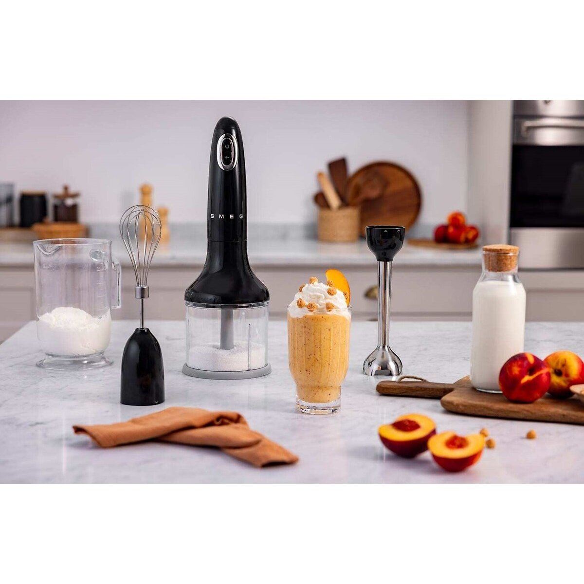Retro Style 4-Piece Hand Blender Set - HBF03 black, SMEG