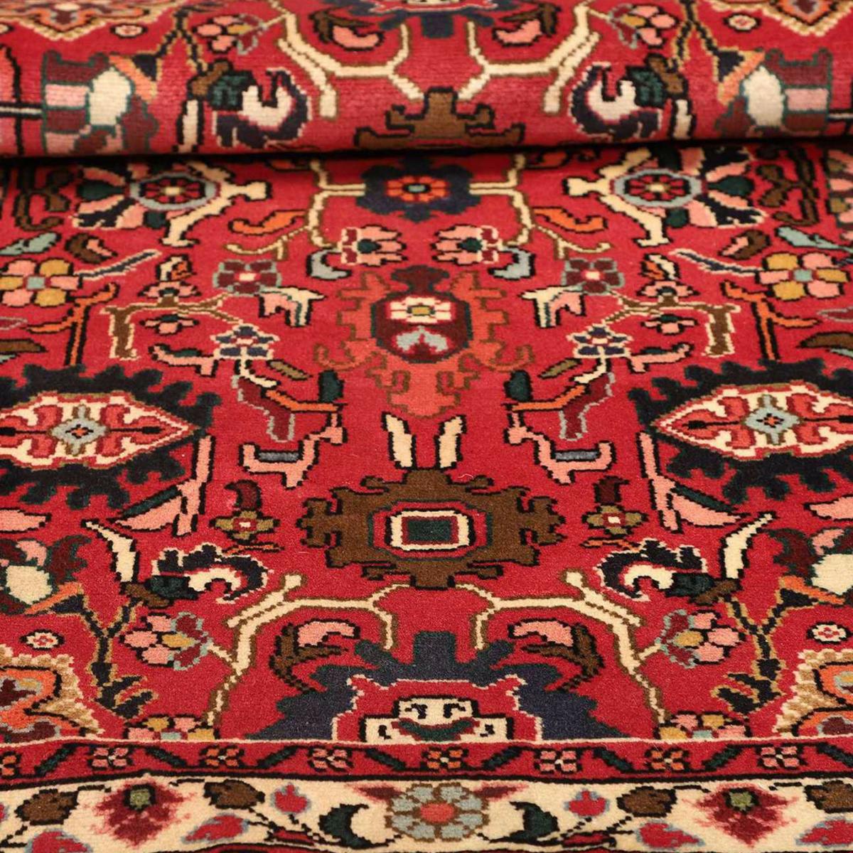 Tapis d'orient oriental, noué main en laine, HAMADAN 45 rouge, bleu, crème, UN AMOUR DE TAPIS