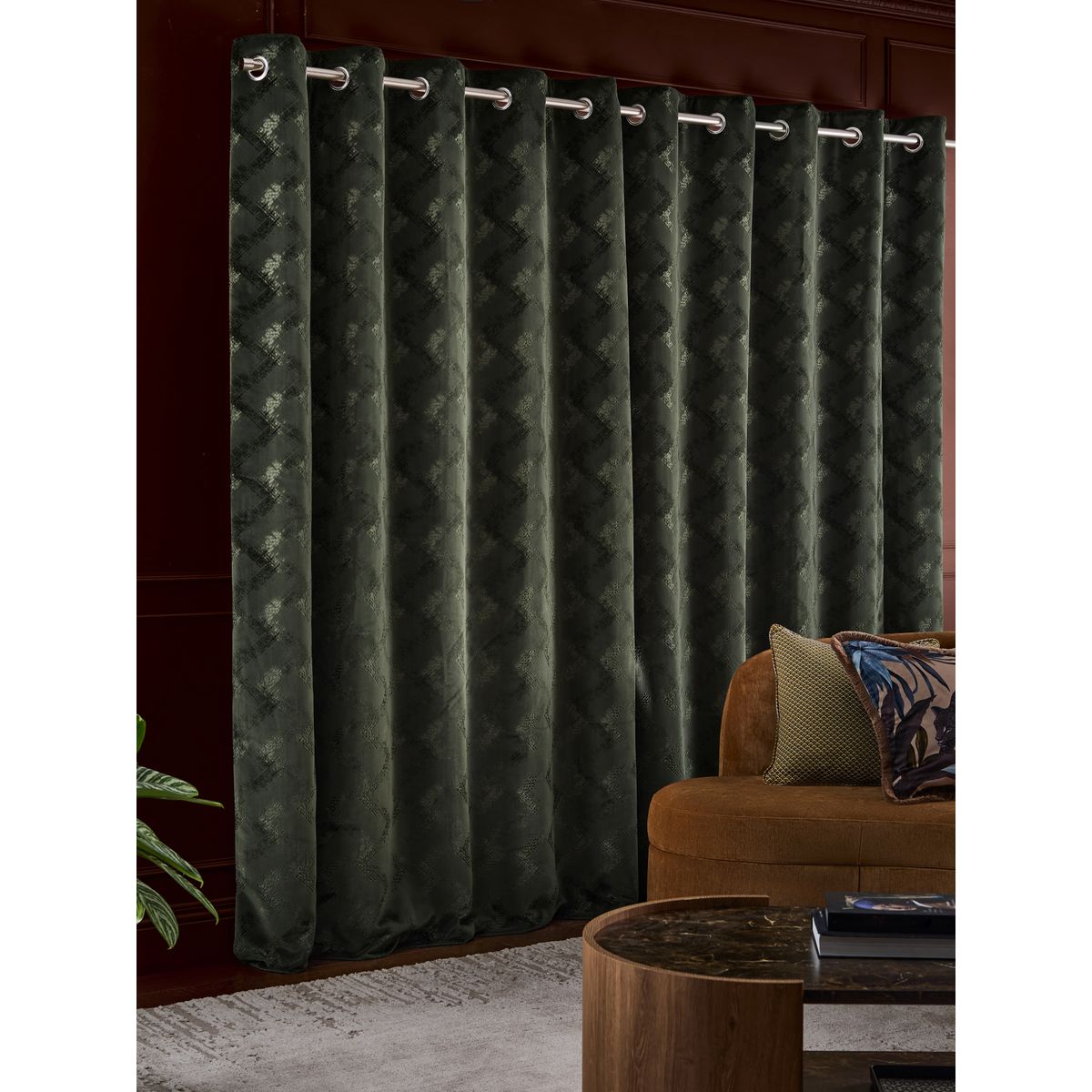 Rideaux doublés à œillets collection luxe vert, NEXT