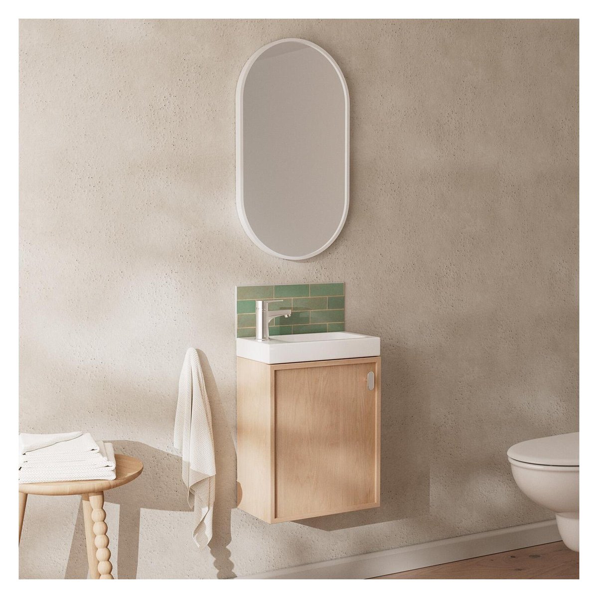 Ensemble meuble lave-mains en chêne + robinet + miroir FRAME décor chêne, MOB IN