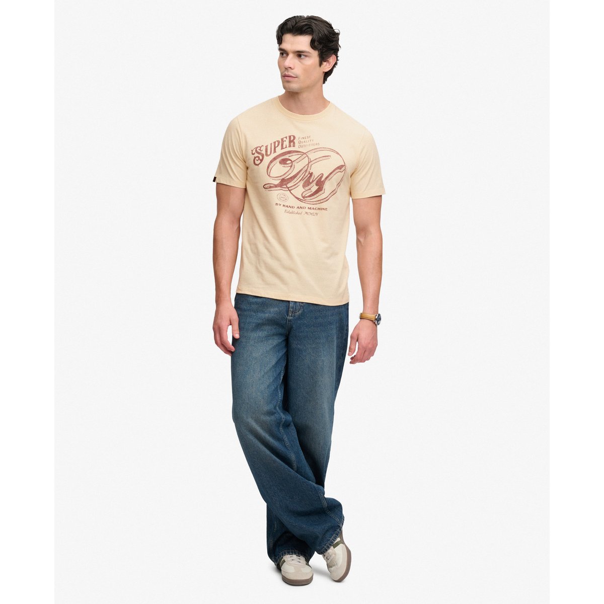 T-shirt Heritage Script Coupe Décontractée beige avoine, SUPERDRY