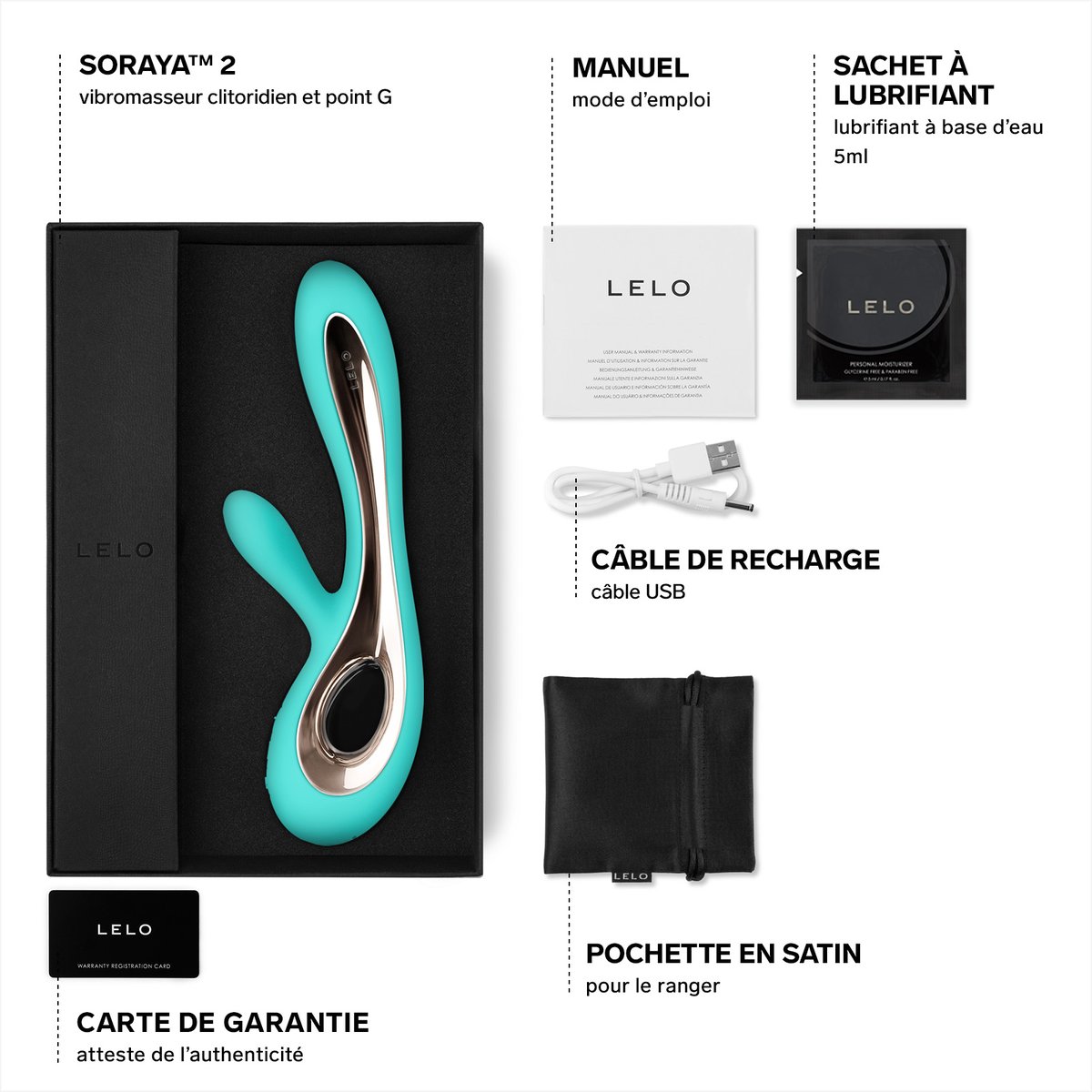 Stimulateur Clitoridien et Vibromasseur Point G Rabbit, SORAYA 2 aqua, LELO