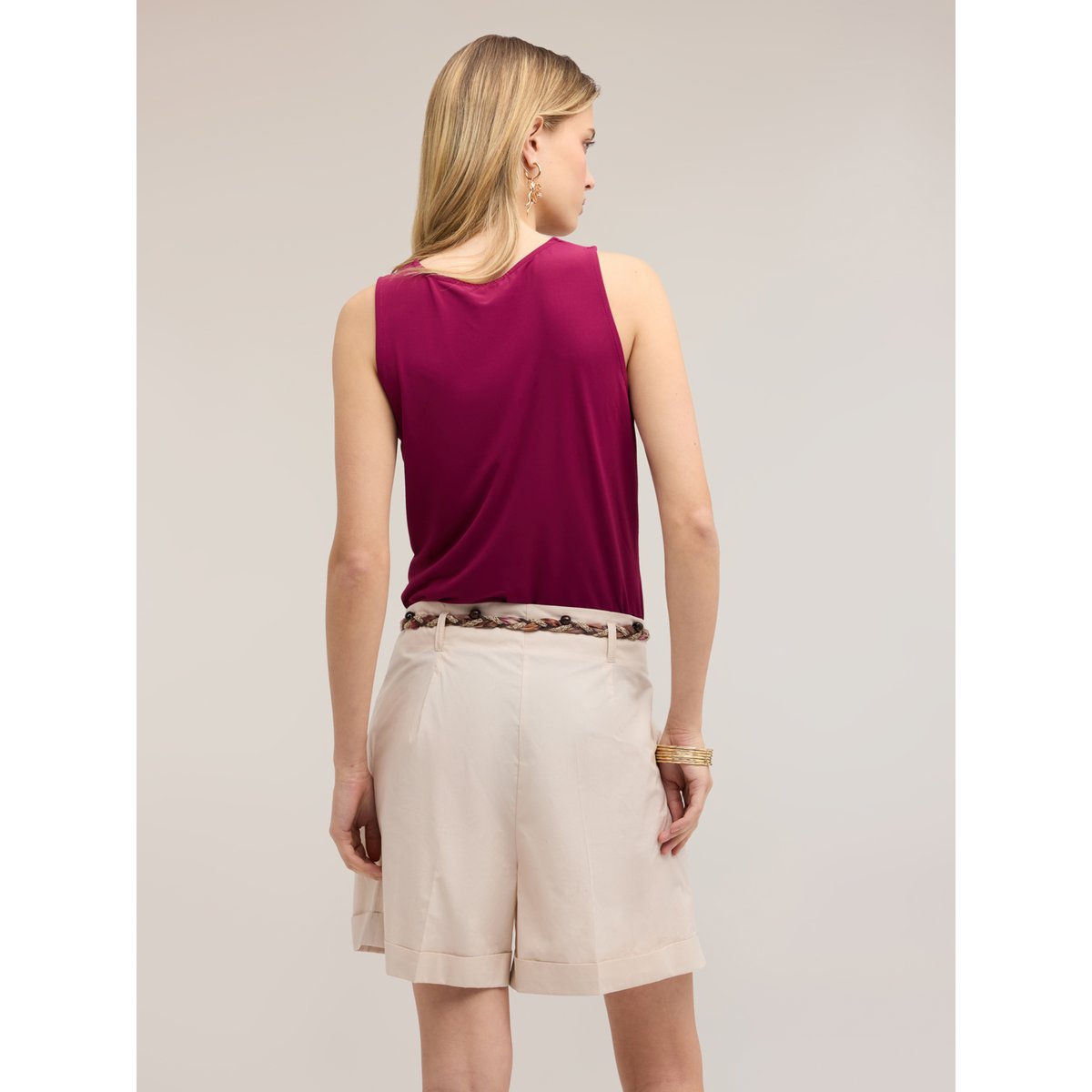 Top avec décolleté en V drapé et piercing fuchsia, MOTIVI